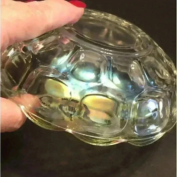 VTG Federal Yorktown Clear Iridescent Carnival Glass Bowl Grannycore Scalloped - Picture 9 of 15